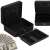 Springos black metal cash box with compartments, key lock, and handle, with cash inside