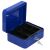Springos blue cash box open with key in lock