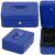 Springos blue metal cash box, angled view