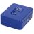 Angled view of closed Springos blue cash box