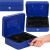 Springos blue cash box with key, hand opening the lock