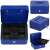 Springos blue metal cash box with compartments, key lock, and handle, open with compartments tray