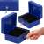Springos blue metal cash box with compartments, key lock, and handle, open with hand