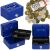 Springos blue metal cash box with coins and banknotes collage