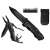 Multitool with pliers, knife, screwdriver, and other tools, black, with case