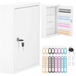 Springos weißer Schlüsselschrank mit 64 Haken, Schlüsseln und bunten Schlüsselanhängern - Schlüsselkästen
