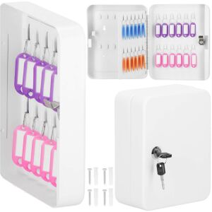 Collage of Springos key cabinet, open and closed views with accessories - Springos