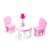 Rózsaszín és fehér fa babaház asztal és szék készlet