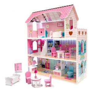 Babaház 3-story wooden dollhouse with furniture and LED lights - Dollhouse