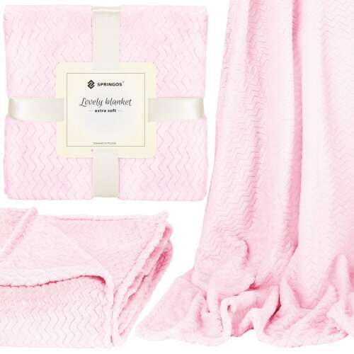 Springos Lovely blanket, pink, 160x200cm, extra soft, chevron pattern, double-sided