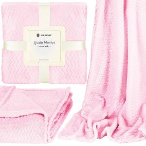 Springos pink fleece blanket collage, folded and rolled, extra soft - Blanket