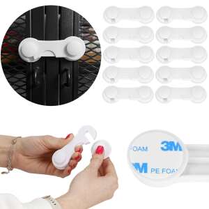 Set 10 sigurante blocator sertare si usi, plastic rezistent, fixe, 9.5 cm, alb