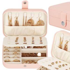 Šperkovnica z ekokože 16x11x5 cm s priehradkou na organizér v ružovej farbe