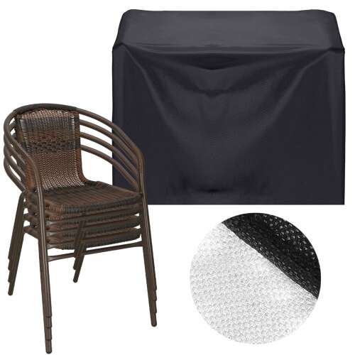 Springos Gartenstuhlabdeckung über gestapelten Stühlen, Materialdetail-Einsatz.