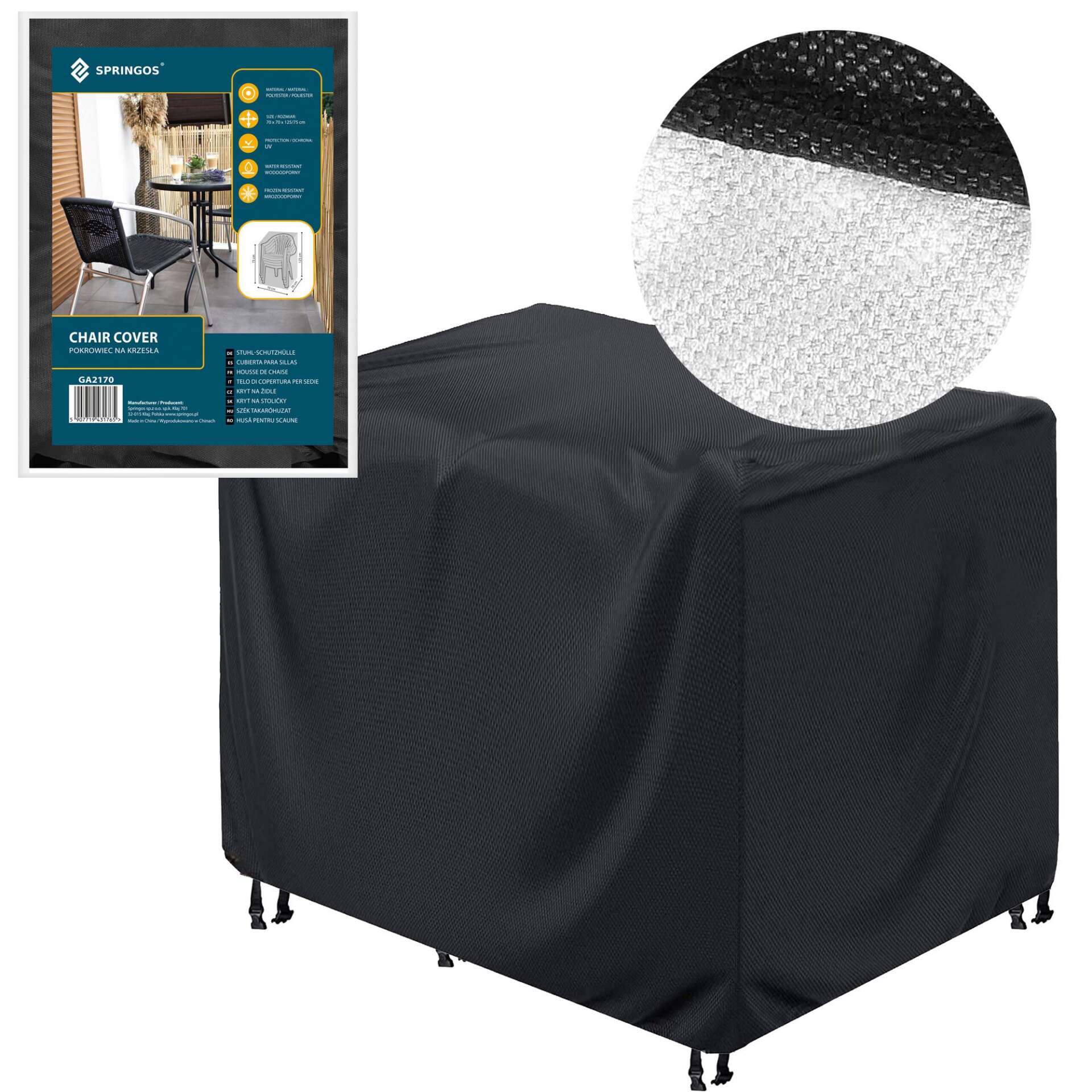 Springos kerti Bútorhuzat 70x70x125/75cm - Fekete