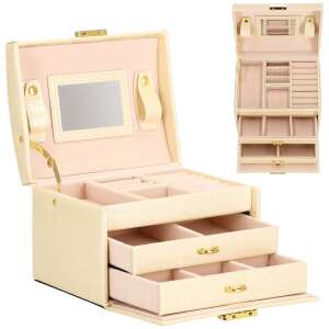 Springos Beige and Pink Jewelry Box with Mirror and Drawers - Jewelry Box
