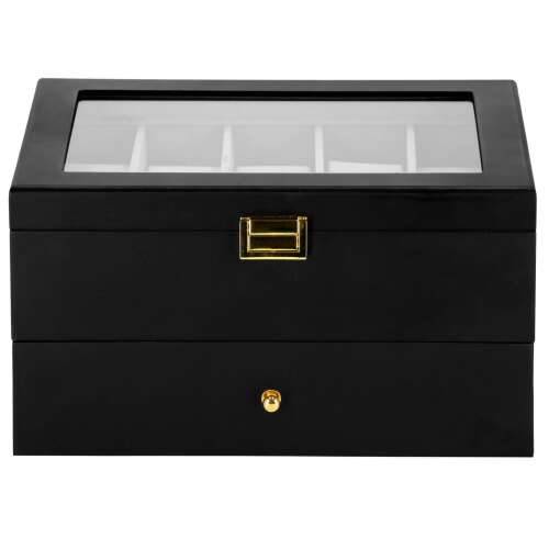 Black watch box with glass top and drawer for 20 watches, Springos