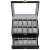 Black watch box with glass top and drawer, 20 slots for watches