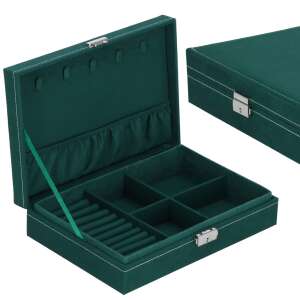 Zelena baršunasta kutija za nakit s pretincima za prstenje, naušnice i ogrlice - OEM