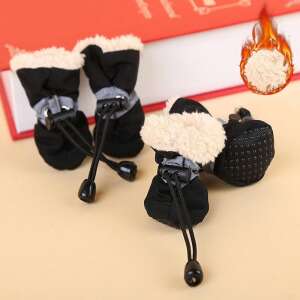 Black waterproof dog boots for small dogs, size 5-6.5 kg, with fleece lining and non-slip soles - Pet Care