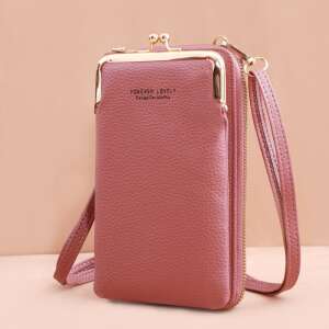 Forever Lovely pink PU leather crossbody phone bag with zipper closure - Shoulder Bag