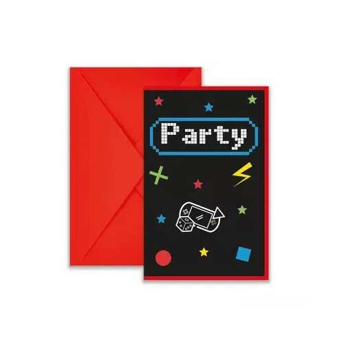 Gaming Party meghívó piros borítékkal