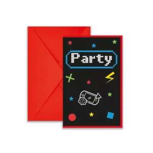 Invitație petrecere Gaming Party cu plic roșu - Felicitări, invitații