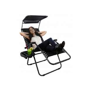 Čierne lehátko s baldachýnom a bočným stolíkom pri používaní - Lehátka a ležadlá