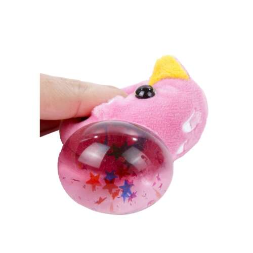 Rózsaszín squishy cica kulcstartó, átlátszó golyóval, ami tele van csillámmal - Kulcstartó