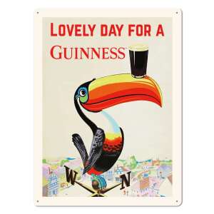 Guinness Lovely Day for a Guinness fémtábla, egy tukánnal, aki egy pohár Guinness-t tart - Fémtábla