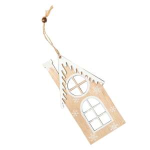 Fa karácsonyi függődísz házikó, 17x9 cm, natúr szín, akasztóval - Masszázspárna