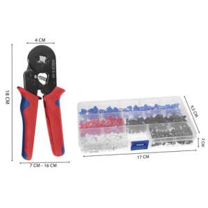 Crimping pliers with wire terminal set, 0.25-10mm² crimping range, red and black handles, includes 500 wire terminals - Pliers