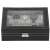 Black leather watch box with glass top, holds 10 watches