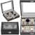 Black leather watch box with glass top, holds 10 watches
