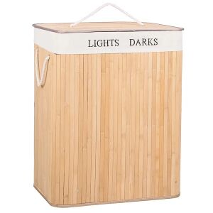 Kosz na bieliznę, 2 przegródki, 100 L, bambus