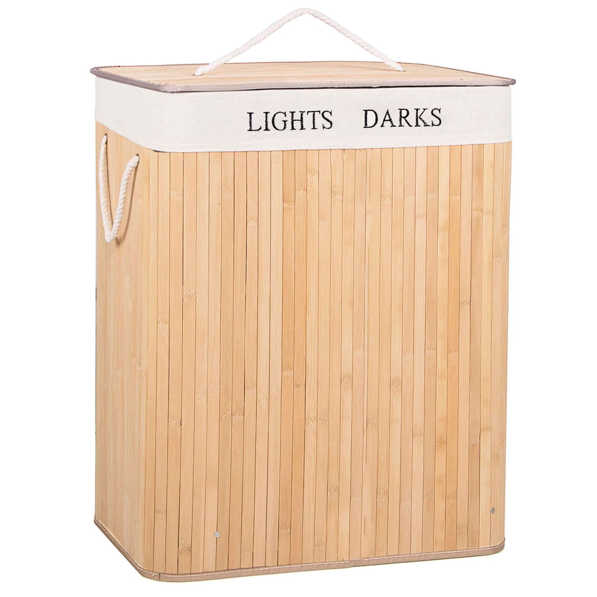 Springos bambusz Szennyeskosár, 2 rekeszes, 100L - Barna, Fehér