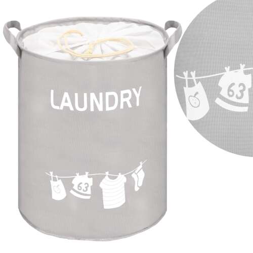 Springos 55l laundry basket in grey and white with clothesline design