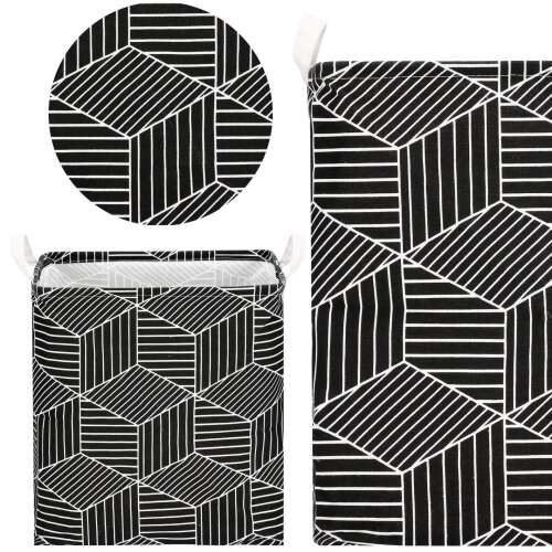 Coș de depozitare Springos 35L negru și alb geometric cu mânere, colaj
