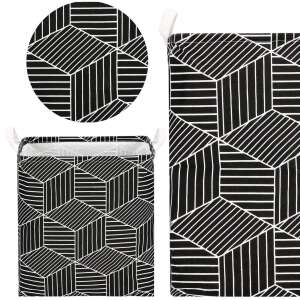 Springos 35L black and white geometric storage basket with handles, collage - Springos