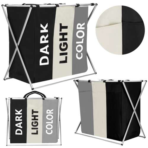 Springos 3-compartment rectangular waste bin, 146L - Black, Grey