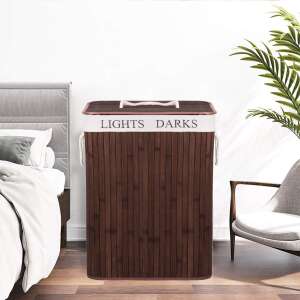 Springos Kôš na bielizeň,2 priehradky,bambus,100 L,52x32x63 cm,hnedá