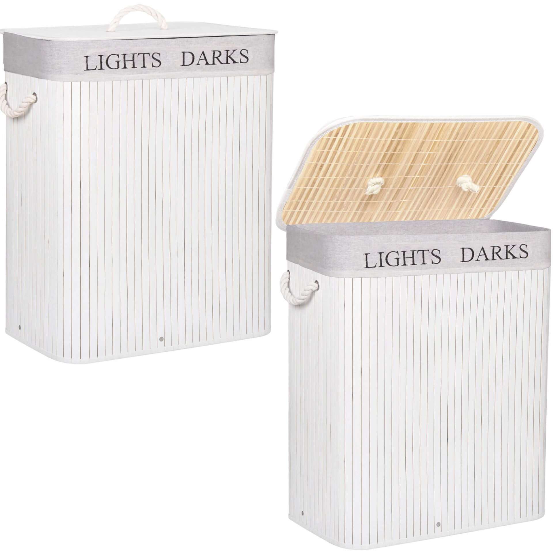 Springos bambusz Szennyeskosár, 52x32cm, 100L - Fehér, Szürke