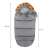 Springos baby sleeping bag with fur hood, gray color, showing the dimensions