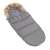 Springos baby sleeping bag with fur hood, gray color, angled view