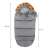 Springos baby sleeping bag with fur hood, gray color, showing the dimensions