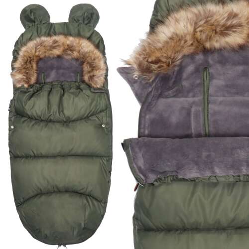 Springos hooded baby bunting bag with fur trim, green, 90x45 cm
