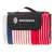 Springos picnic blanket, red, white and blue striped, folded, with carrying handle