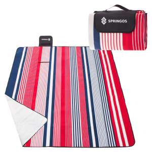 Springos picnic blanket, red, blue and white striped, 200 x 160 cm, waterproof, foldable, with carrying handle - Picnic blanket