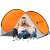 Springos pop up beach tent with UV protection, orange, family using the tent