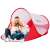Springos pop up beach tent with UV protection, red, 200x120cm, family using the tent